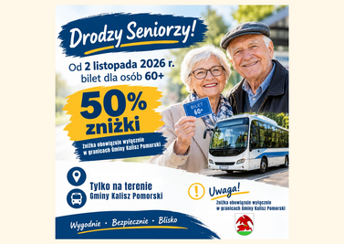 50% zniżki na przejazdy dla senior&oacute;w 60+ w Gminie Kalisz Pomorski
